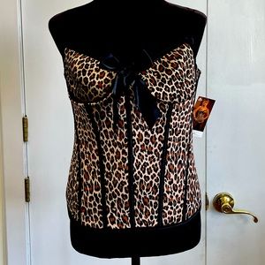 NWT Tesa Black Animal Print Corset Bustier 38